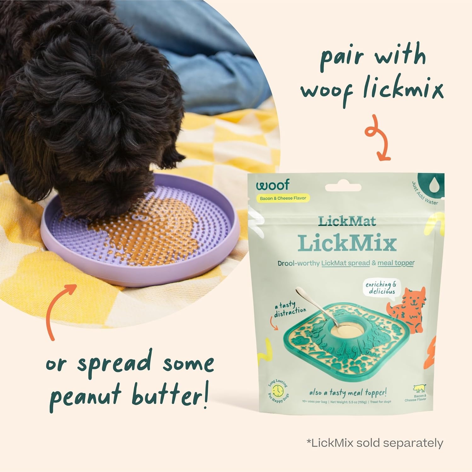 image:imageWOOF Fly n Feed Flying Disc and Lick Mat for Dogs Durable ToothFriendly Rubber Interactive Dog Toy for Fetch Treat Dispensing and Enrichment Lavender