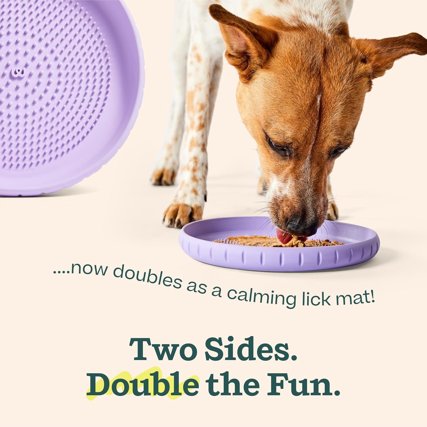 image:imageWOOF Fly n Feed Flying Disc and Lick Mat for Dogs Durable ToothFriendly Rubber Interactive Dog Toy for Fetch Treat Dispensing and Enrichment Lavender