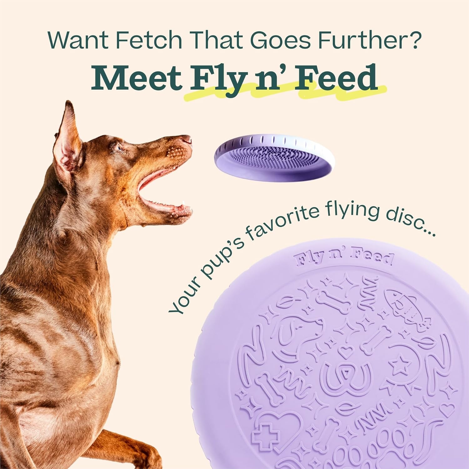 image:imageWOOF Fly n Feed Flying Disc and Lick Mat for Dogs Durable ToothFriendly Rubber Interactive Dog Toy for Fetch Treat Dispensing and Enrichment Lavender