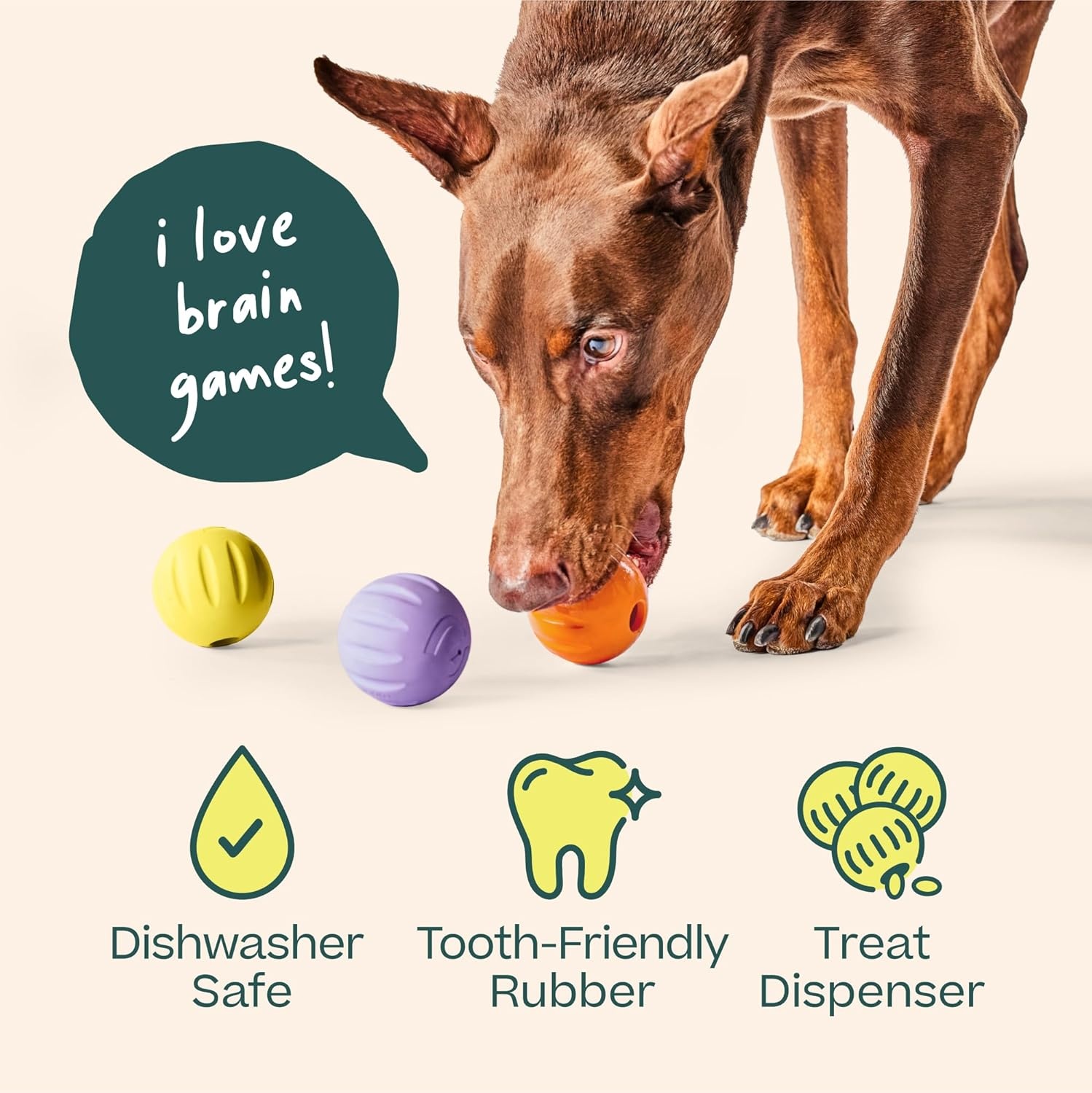 image:imageWOOF Flyball 2in1 Fetch Ball and Dog Treat Dispenser Toy Interactive Puzzle for Enrichment Fits Standard Ball Launchers Durable ToothFriendly Rubber The Perfect Dog Gift 3 Pack3PK Lavender Orange Yellow