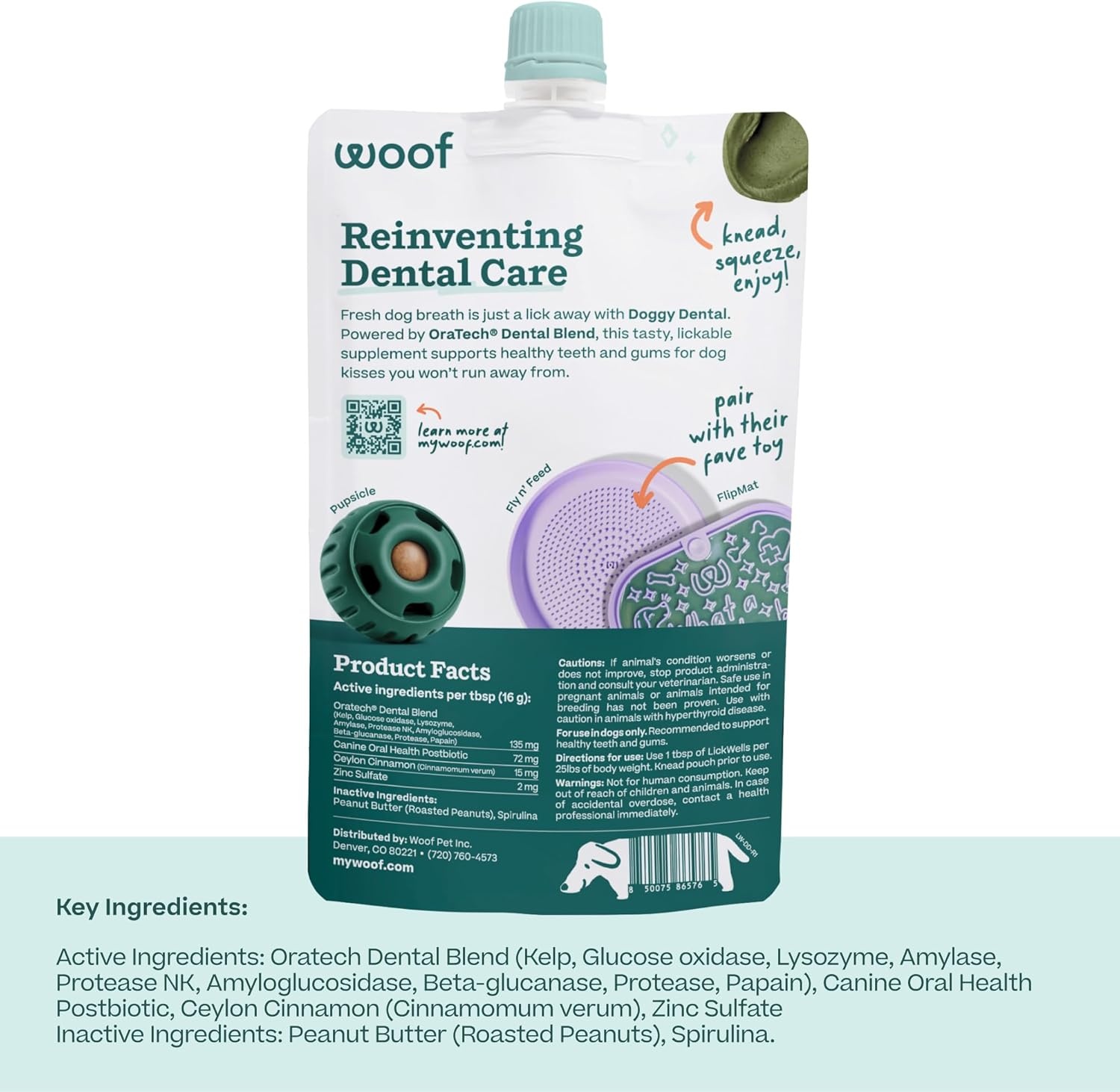 image:imageWOOF LickWells Doggy Dental Teeth Cleaning Supplement and Breath Freshener for The FlipMat and LickMat Postbiotic Squeezable Dog Treats to Support Oral Health for Dogs 12 oz PB amp Kelp Flavor