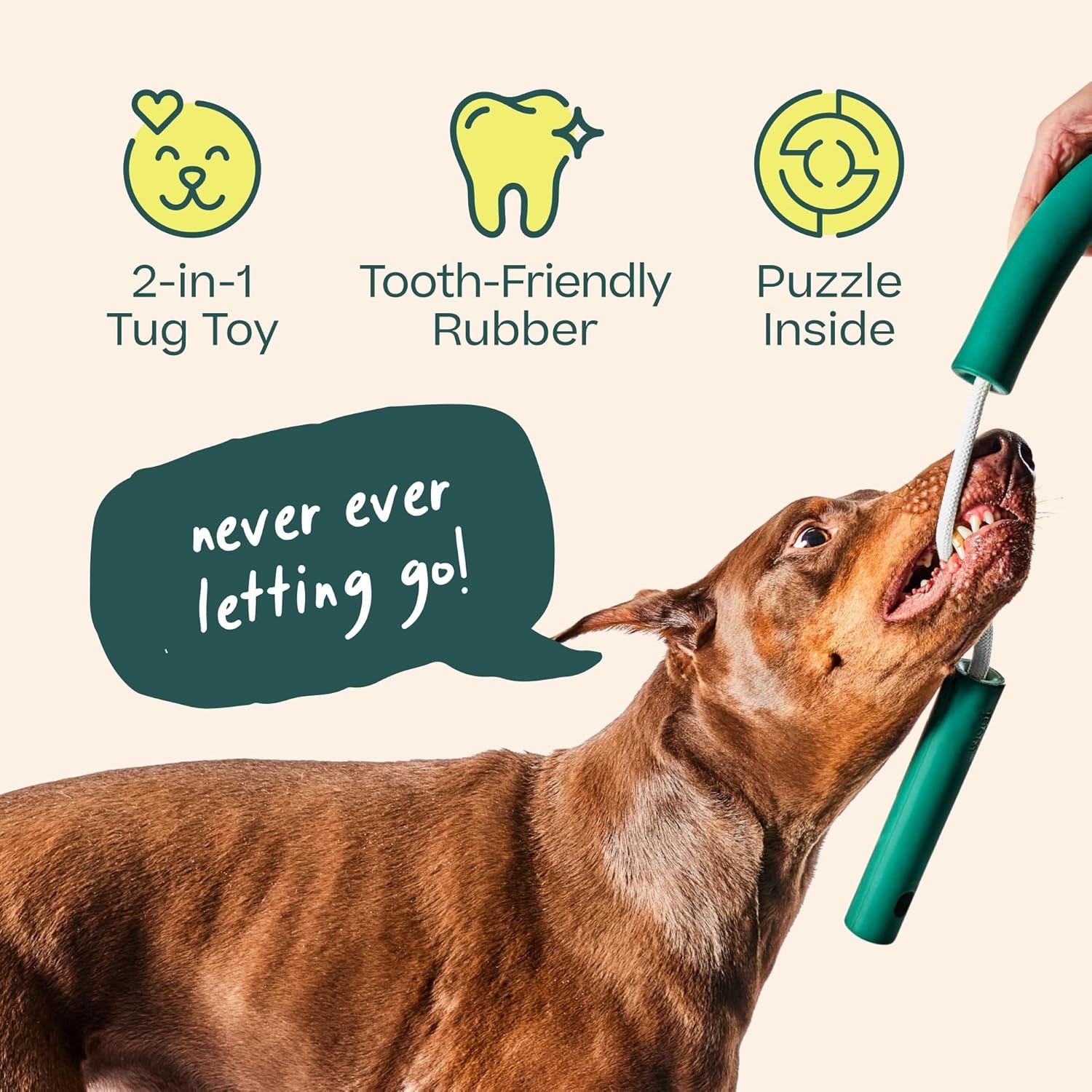 image:imageWOOF Nomchucks Dual Puzzle Feeder Enrichment Dog Toy and Tug Toy with 3 Interactive Zones Designed with LongLasting Nylon Rope and Natural Rubber Pairs Puzzle Treats