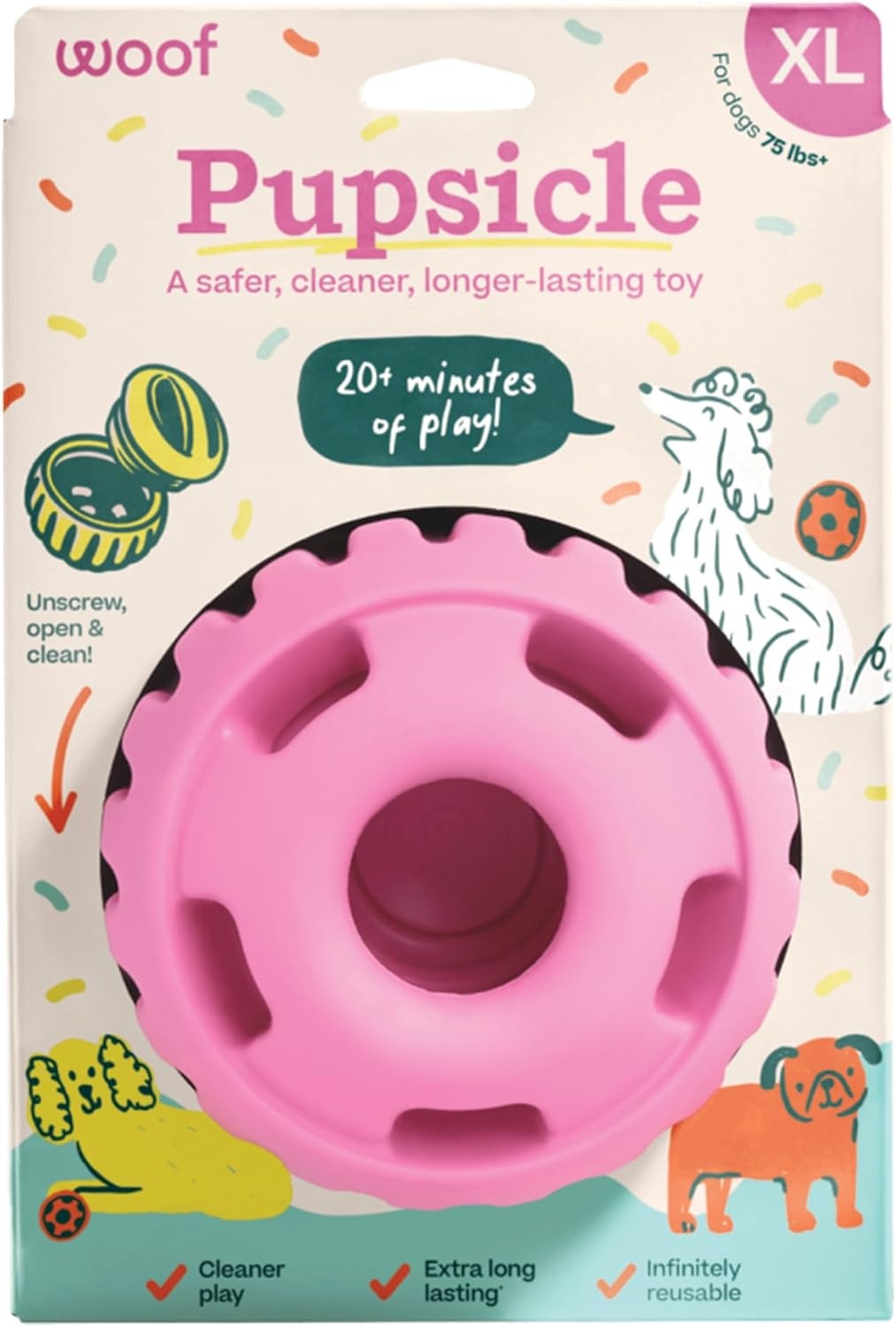 image:imageWOOF Pupsicle LongLasting Interactive Dog Ball Toy to Keep Your Pup Busy and Distracted Safe for Dogs LowMess Design Dog Toys for Extra Large Dogs 75 lbs July 4th EditionPink