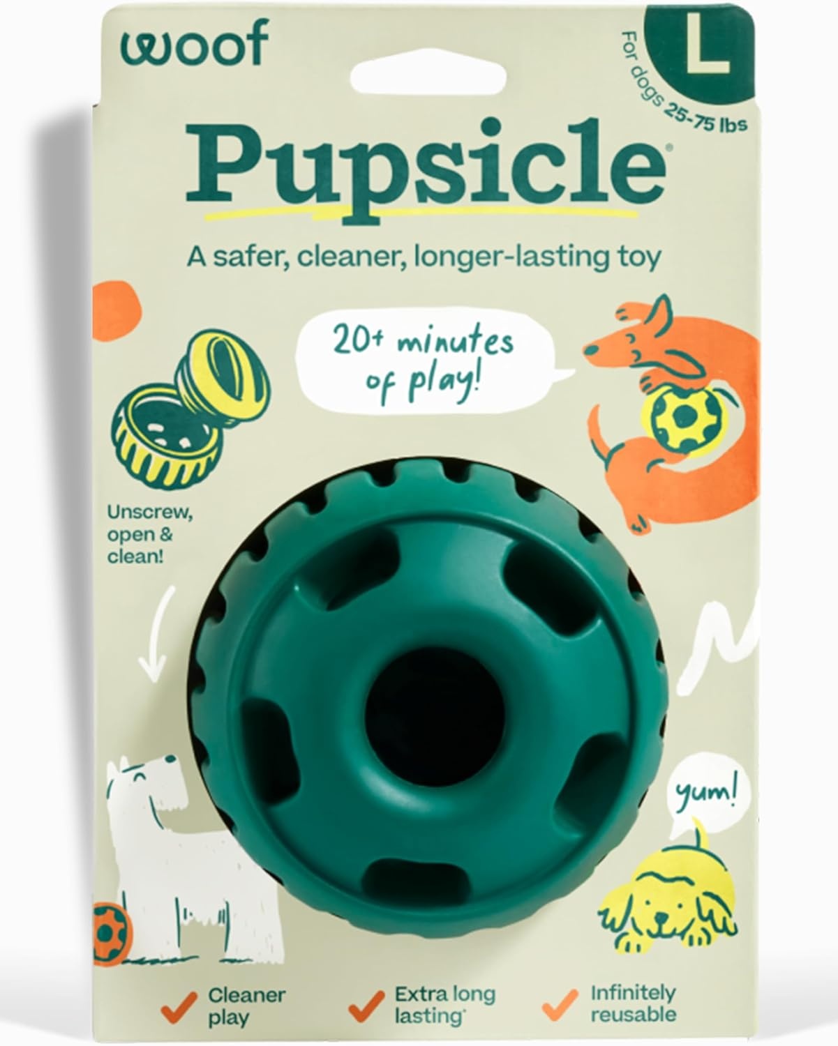 image:imageWOOF Pupsicle LongLasting Interactive Dog Ball Toy to Keep Your Pup Busy and Distracted Safe for Dogs LowMess Design Dog Toys for Extra Large Dogs 75 lbs July 4th EditionGreen