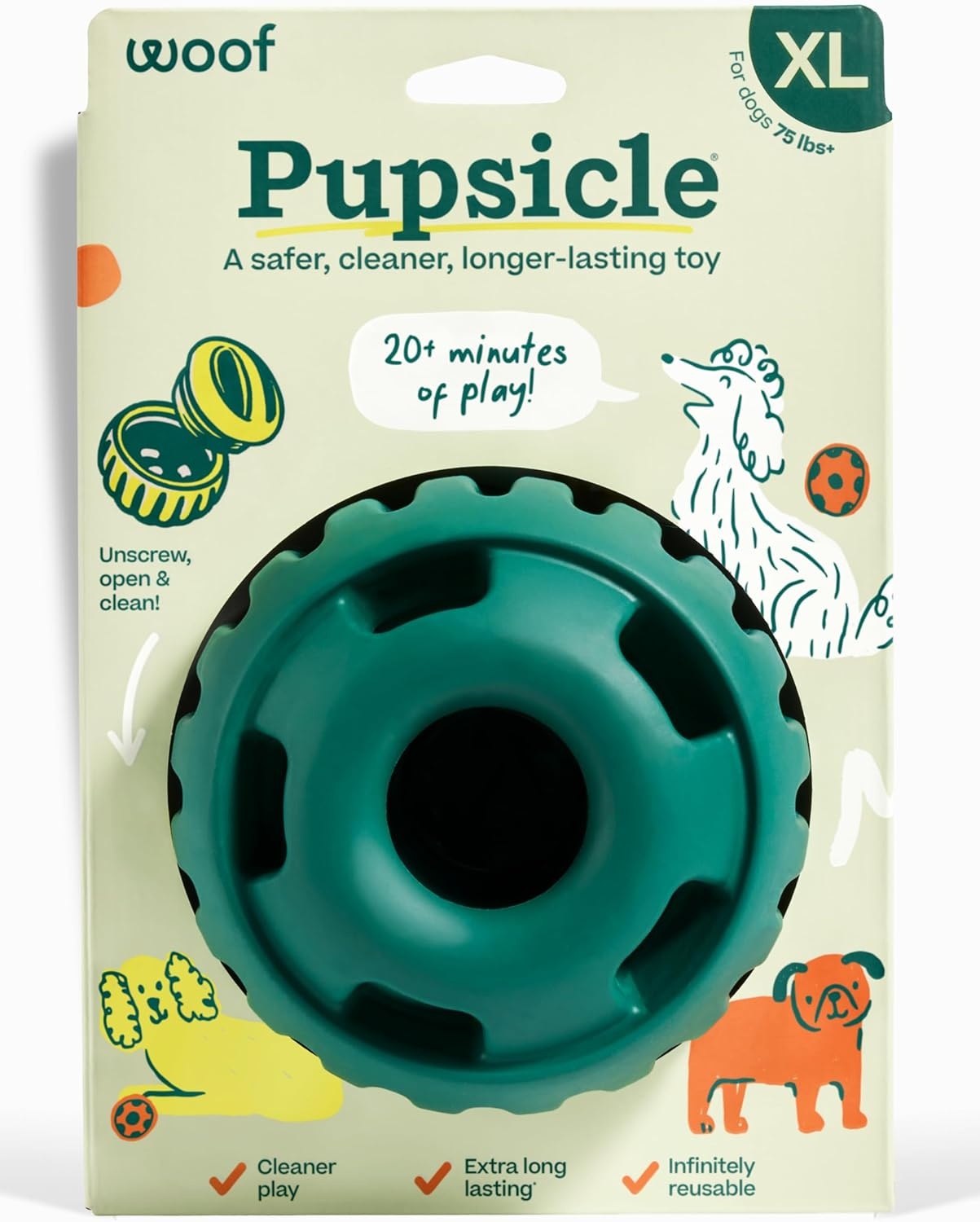 image:imageWOOF Pupsicle LongLasting Interactive Dog Ball Toy to Keep Your Pup Busy and Distracted Safe for Dogs LowMess Design Dog Toys for Extra Large Dogs 75 lbs July 4th EditionGreen