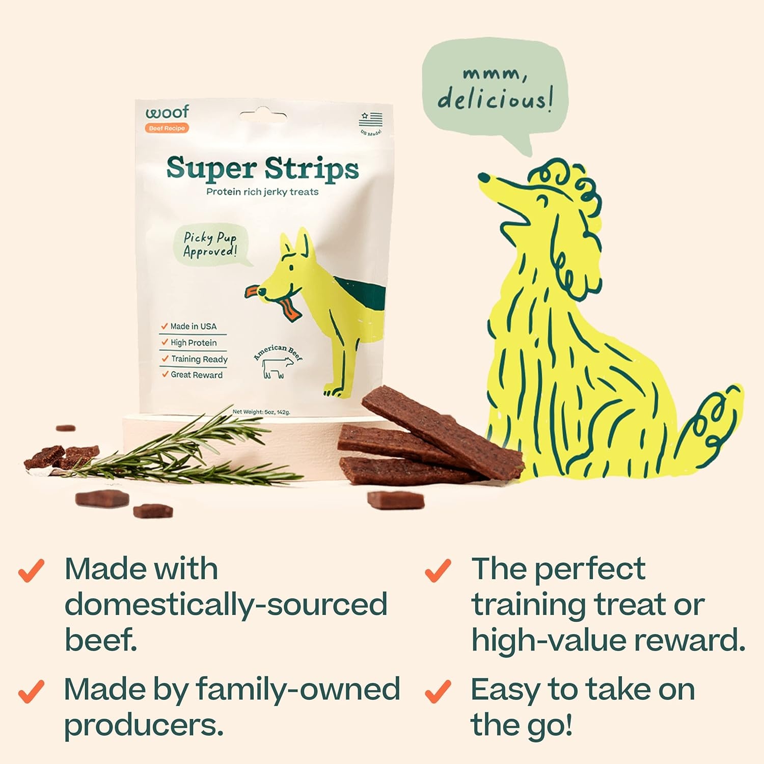 image:imageWOOF Super Strips ProteinRich Dog Treats Beef Jerky for Dogs Training Treats or Meal Booster Made in The USA