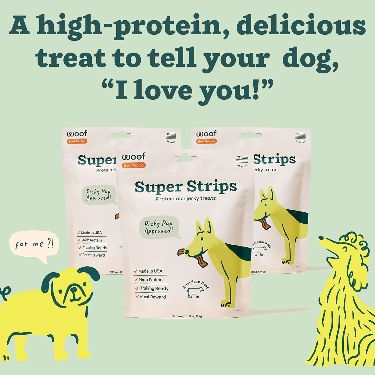 image:imageWOOF Super Strips ProteinRich Dog Treats Beef Jerky for Dogs Training Treats or Meal Booster Made in The USA