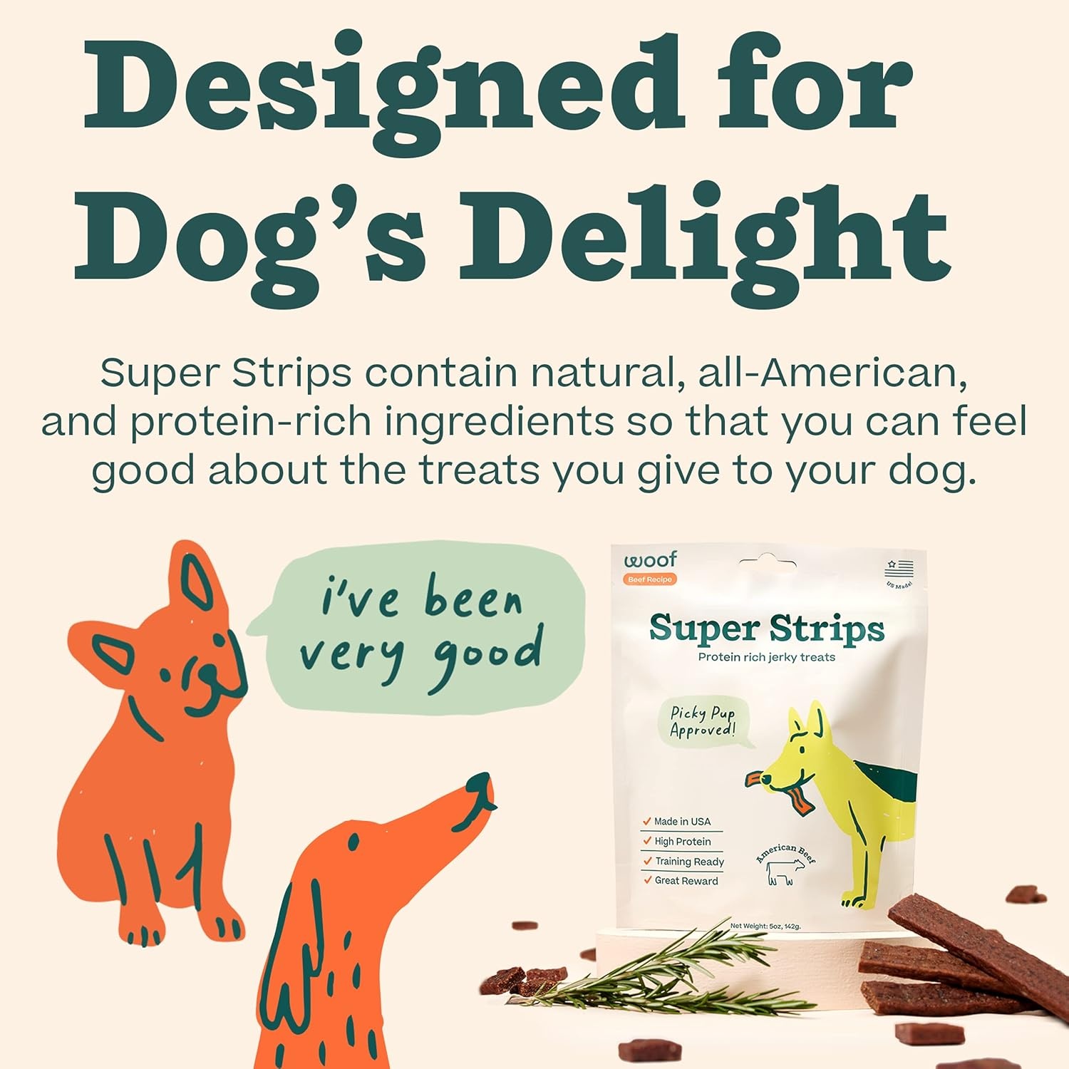 image:imageWOOF Super Strips ProteinRich Dog Treats Beef Jerky for Dogs Training Treats or Meal Booster Made in The USA