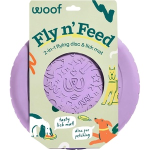 image:imageWOOF Fly n Feed  Flying Disc and Lick Mat for Dogs  Durable ToothFriendly Rubber  Interactive Dog Toy for Fetch Treat Dispensing and Enrichment  Lavender