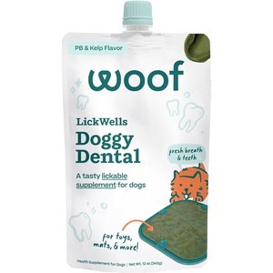 image:imageWOOF LickWells Doggy Dental  Teeth Cleaning Supplement and Breath Freshener for The FlipMat and LickMat  Postbiotic Squeezable Dog Treats to Support Oral Health for Dogs  12 oz PB amp Kelp Flavor